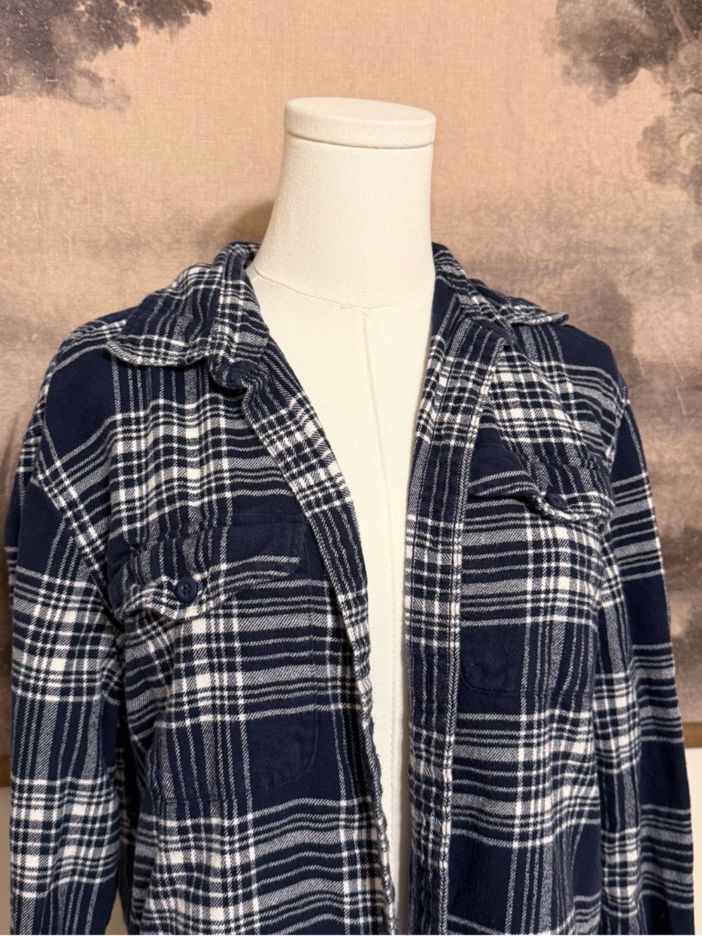American Eagle Outfitters Navy and White Plaid Button-Up Flannel - Picture 2 of 4
